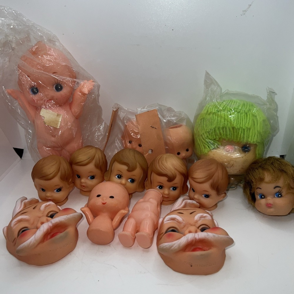 Vintage, Santa, Plastic‎ & Rubber Doll Faces, Doll, Acrylic Doll Head Green Hair